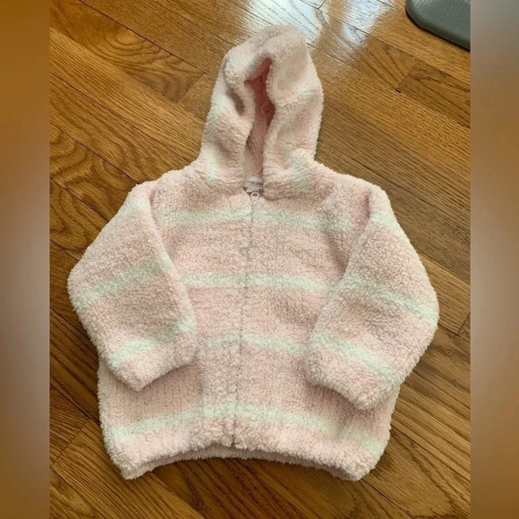 Angel Dear Hooded Pink Stripe Baby Fleece Hooded Sweater Jacket Size 6-12 Months - Picture 1 of 4